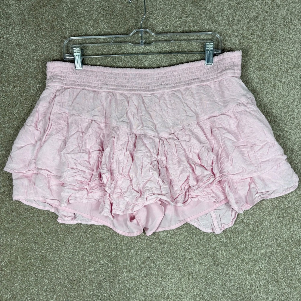 Hollister Pink Tiered Ruffle Skort Smocked Waist Mini Skirt Shorts XL